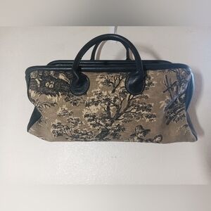 VTG Authentic Clever Carriage Company Linen & Leather Satchel Handbag EUC